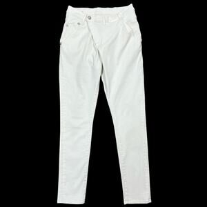 R13 X-Over Skinny Jeans Women 25" White Riot Stretch Denim Cross Waist Summer